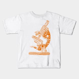 Scientific Microscope Line Drawing (Marigold Orange) Kids T-Shirt